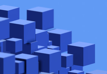 Obraz premium Flying blue cubes Abstract 3d rendering cubes of geometric shapes Modern background, composition corporate design for poster, cover, branding, banner, placard.