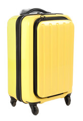 One new yellow suitcase isolated on white