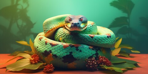 Illustration Of Circled Green Python In Jungles