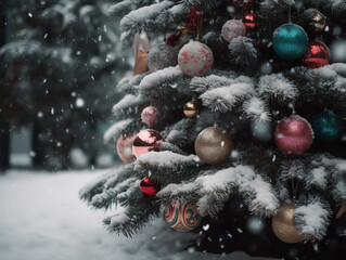 Christmas Tree Branches Decorated With Balls