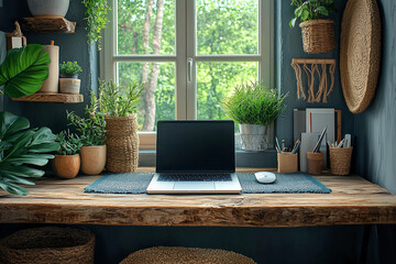Fototapeta premium A person working remotely from a well-organized home office, highlighting the modern remote work lifestyle.