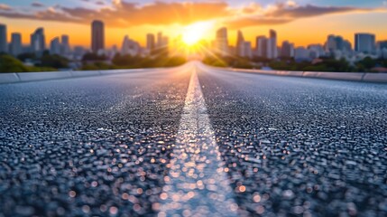Obraz premium Vibrant Sunset over Towering Cityscape Metaphor for Strategic Pathways and Foresight in Business