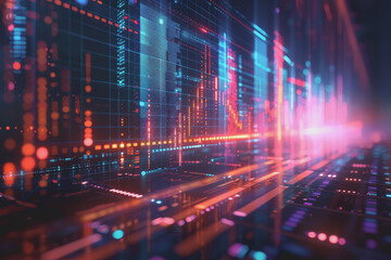Fototapeta premium Stock market chart lines and financial graphs on technology abstract background