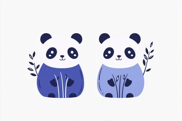 Obraz premium Cute Panda Bear Cartoon Illustration with Blue Clothing and Plants