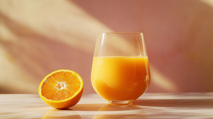 Naklejka premium Glass of freshly squeezed orange juice on white background