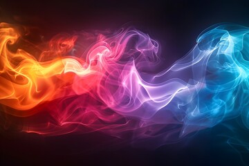 Obraz premium Swirling Vivid Color Smoke Cloud Creating Mysterious Atmosphere Against Stark Black Background