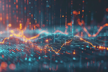 Stock market chart lines and financial graphs on technology abstract background