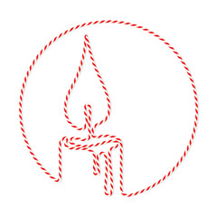 Baker twine, outline ribbon red white for bow, cotton packing thread candle shaped, gift wrap for Christmas, new year, isolated decorative element for banners, wallpaper. Vector EPS10