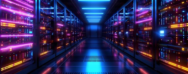 Impressive Futuristic Server Room Showcasing Advanced Database and Supercomputer Technology