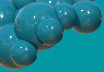 Geometric 3d rendering yellow  spheres realistic backdrop Suspended balls, abstract elegant background balls or particles 3D image rendering