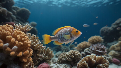 Fototapeta premium bright fish underwater against the backdrop of a coral reef