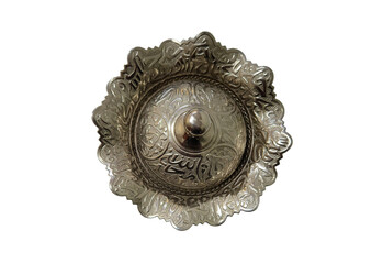Fototapeta premium Metal sugar bowl with old script in Ottoman form