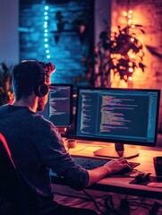 Portrait of male cse engineer working in the pc AI Generated
