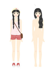 girl model in pencil color cartoon style