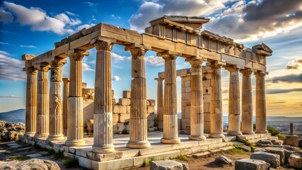 Obraz premium Ruins of an ancient Greek temple with columns and statues, ruins, ancient, Greek temple, columns