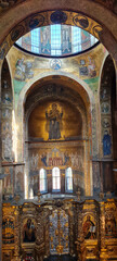 Famous interior of mosaic artwork. Cathedral of Saint Sophia - Wisdom of God, Sophia of Kyiv or Sophia Cathedral is a Christian cathedral. A monument of Ukrainian architecture and monumental painting