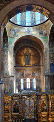 Famous interior of mosaic artwork. Cathedral of Saint Sophia - Wisdom of God, Sophia of Kyiv or...