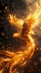 Traditional golden lines Phoenix illustration poster background