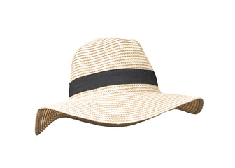 Summer straw hat png isolated (clipping path) on white background in Panama fashion hat style for...