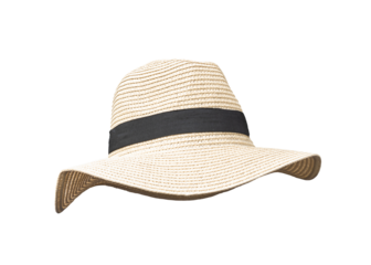 Summer straw hat png isolated (clipping path) on white background in Panama fashion hat style for summer beach vacation sun screen protection for both men and women