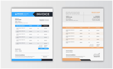 Obraz premium Modern business-type invoice template set. Clean invoice template design. Invoice template layout