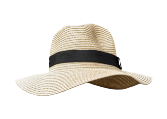 Summer straw hat png isolated (clipping path) on white background in Panama fashion hat style for summer beach vacation sun screen protection for both men and women