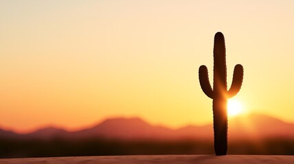 A stunning silhouette of a cactus against a vibrant sunset backdrop, capturing the serene beauty of nature in a desert landscape.