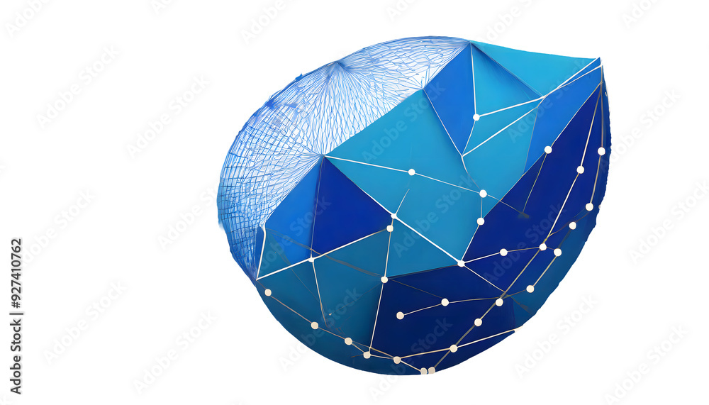 Sticker blue geometric shape with dot line isolated on white background. generative ai.