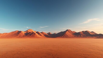A breathtaking panoramic view of desert mountains under a clear blue sky, inviting tranquility and adventure.