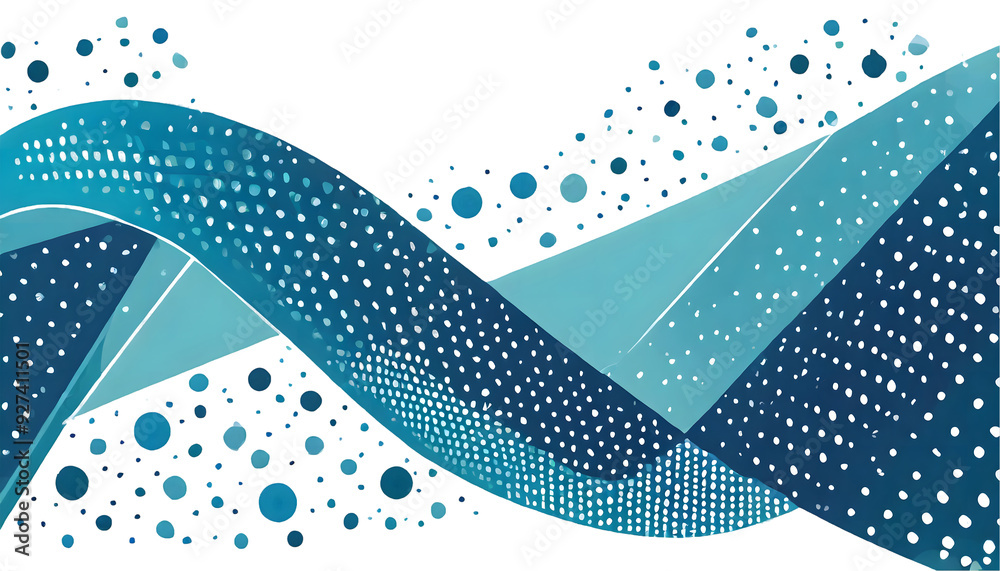 Sticker blue geometric shape with dot line on a isolated on white background. generative ai.