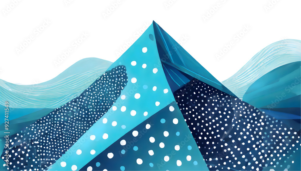 Poster blue geometric shape with dot line on a isolated on white background. generative ai.