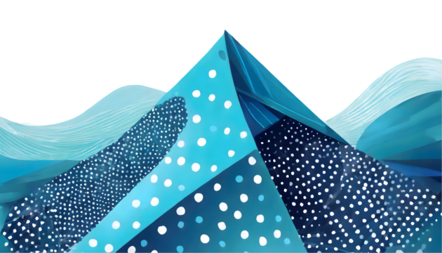 Blue Geometric Shape With Dot Line on a isolated on white background. Generative AI.