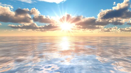 Beach sand reflection 3D sunset sun blue sky clouds sunny summer water