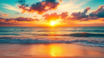 Fototapeta premium Sunrise sunset on the beach without people