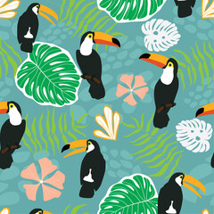 seamless hornbill pattern with nature