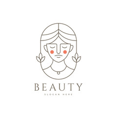 woman face beauty salon logo design line vector