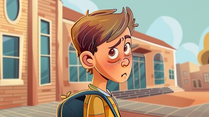 School boy walks home in tears, the emotional toll of bullying evident in his every step