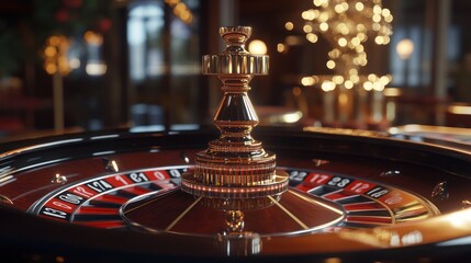 Close-up of a Golden Roulette Wheel with a Blurry Background