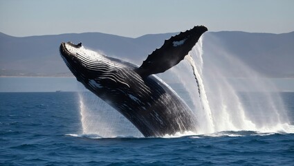 Fototapeta premium f a humpback whale tail slapping the water.