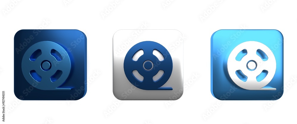 Canvas Prints Colorful Film reel icon isolated on white background. Square button. 3D render illustration