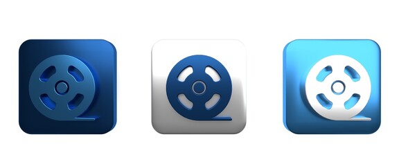Colorful Film reel icon isolated on white background. Square button. 3D render illustration