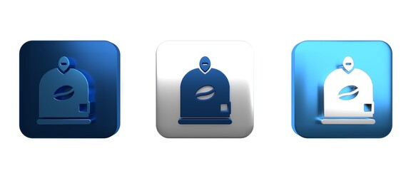 Colorful Bag of coffee beans icon isolated on white background. Square button. 3D render illustration