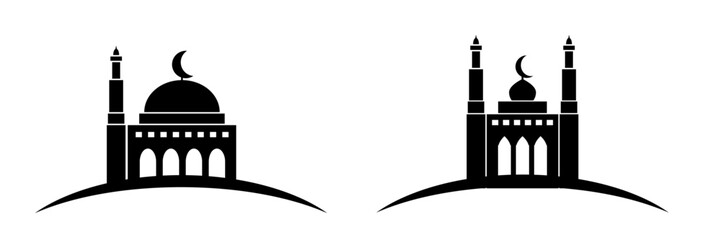 mosque symbol silhouette, islamic simple logo for simple design illustration vector of traditional celebration greeting card. ornament graphic art of masjid shape for indonesian invitation card