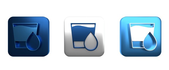 Colorful Glass with water icon isolated on white background. Soda glass. Square button. 3D render illustration