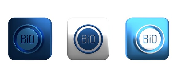 Colorful Banner, label, tag, logo for bio green healthy food icon isolated on white background. Organic product. Healthy food sticker. Square button. 3D render illustration