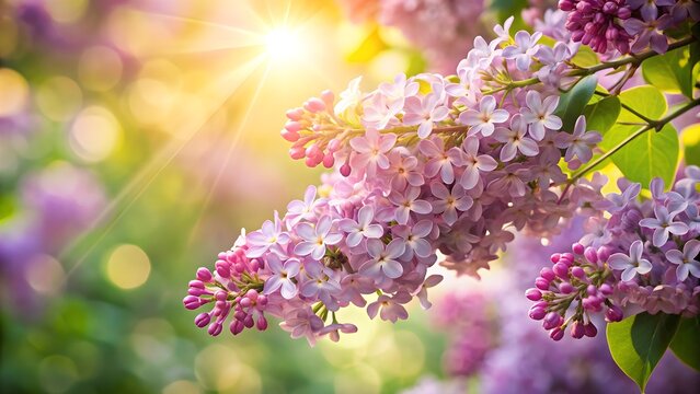 Natural lilac tree flowers with sunshine bokeh background, lilac, tree, flowers, sunshine, bokeh, garden, nature, spring