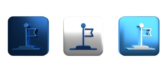 Colorful Flag icon isolated on white background. Victory, winning and conquer adversity concept. Square button. 3D render illustration