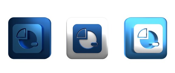 Colorful Pie chart infographic icon isolated on white background. Diagram chart sign. Square button. 3D render illustration