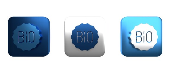 Colorful Banner, label, tag, logo for bio green healthy food icon isolated on white background. Organic product. Healthy food sticker. Square button. 3D render illustration