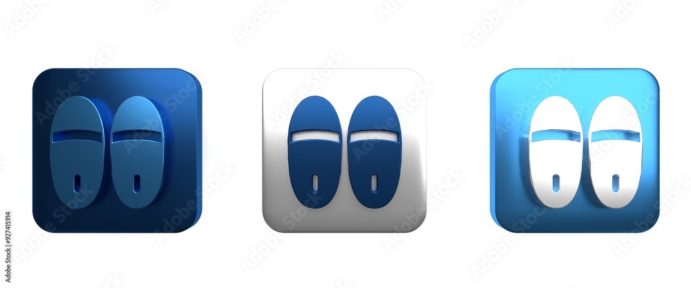 Canvas Prints Colorful Slippers icon isolated on white background. Flip flops sign. Square button. 3D render illustration